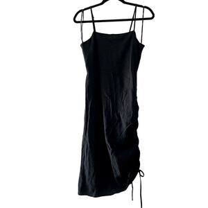 F21 black linen spaghetti strap midi square dress, women's small